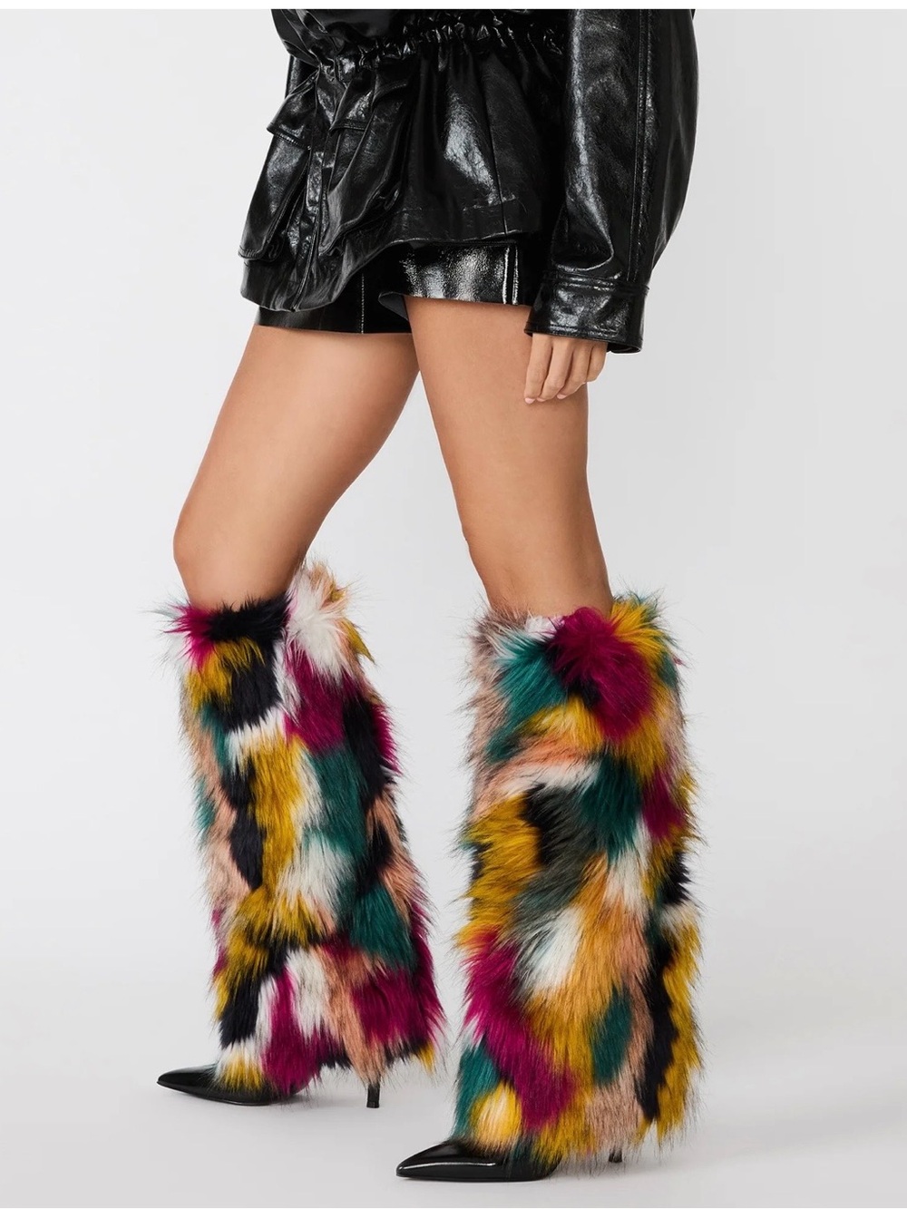 Steve Madden Multicolor Faux Fur Over-the-Knee Boots in Teal, Magenta & Mustard